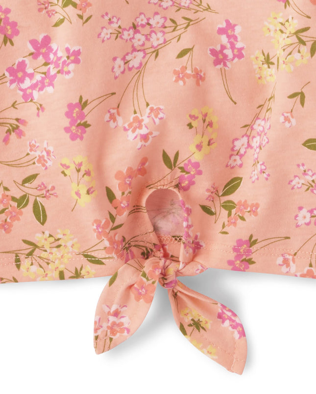 The Children's Place Baby Toddler Girls Flutter Sleeve Top, Apricot Floral, 6-9 Months