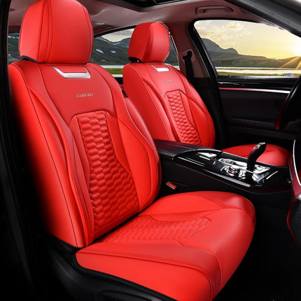 Fundas de asiento de coche Coverado, juego completo, fundas de asiento de coche de cuero Napa rojo, fundas de asiento de coche impermeables para accesorios interiores de coches, ajuste universal para la mayoría de sedanes, SUV, camionetas