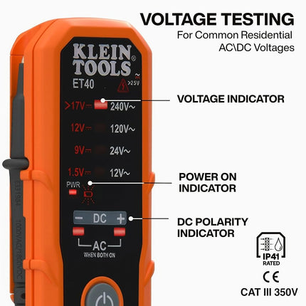 Klein Tools Voltage Tester, AC Voltage, DC Voltage, and DC Polarity, Includes Batteries Klein Tools ET40