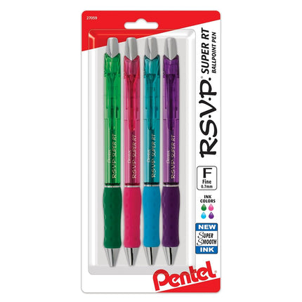 Bolígrafo Pentel RSVP Super RT, (0.7mm) Trazo Fino, Tinta Surtida, (DPSV), paquete de 4 - BX477BP4M1