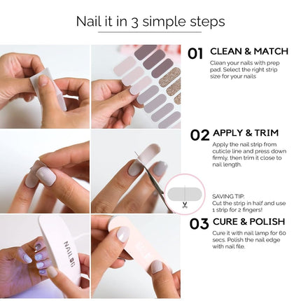 NAILOG Semi Cured Gel Nail Strips, Extra Long Nail Polish Strips (20 Pieces), Long Lasting Semi Cured Nail Stickers with Soft Glossy Gel Finish,Pink Bomb