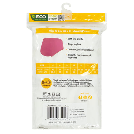 Fruit of the Loom Girls' Cotton Brief Underwear, Multipack, Brief - 6 Pack - White, 14