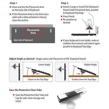 Support d'ordinateur, de clavier et d'ordinateur portable ESC, angles et inclinaison ergonomiques variables, deux tailles de supports incluses, compatible avec la plupart des claviers, patins micro-adhérents repositionnables