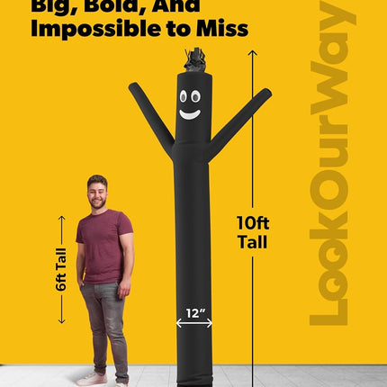 LookOurWay Air Dancers Inflatable Tube Man Attachment - 10 Feet Tall Wacky Waving Inflatable Dancing Tube Guy for Business Promotion - Blower Not Included - Black
