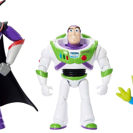 Mattel Disney Pixar Storytellers Story Intergalactic 3-Pack of Action Figures, 4-Inch Scale Buzz Lightyear, Zurg & Alien Posable Toys