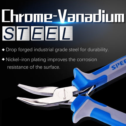 SPEEDWOX 5 inch Bent Long Nose Pliers Mini Curved Needle Nose Pliers for jewelry Making 45 Degrees Bent Chain Nose Fine Pliers Functional Micro Professional Tool with Spring Chrome Vanadium Steel