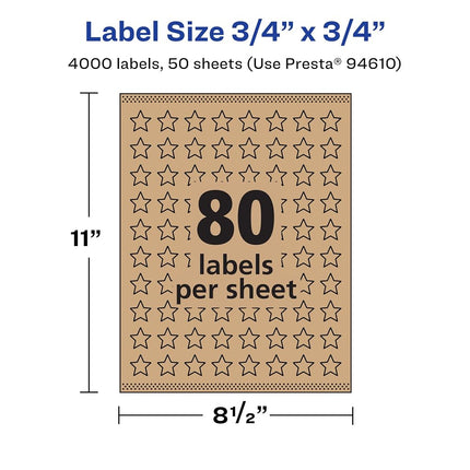Avery Kraft Brown Star Labels with Sure Feed, 75" x .75", 4,000 Kraft Brown Labels, Print-to-The-Edge, Laser/Inkjet Printable Labels