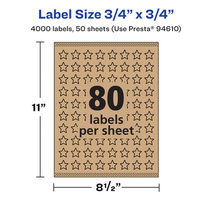 Avery Kraft Brown Star Labels with Sure Feed, 75" x .75", 4,000 Kraft Brown Labels, Print-to-The-Edge, Laser/Inkjet Printable Labels