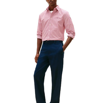 Tommy Hilfiger Men's Heritage Oxford Gingham Regular Long Sleeve Shirts, Medium RED/Check X-Large
