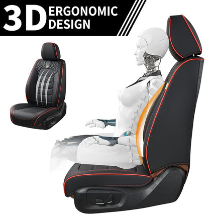 FLORICH Seat Covers Full Set,Leather Seat Covers, Front and Rear Seats Cover 5 Seats, Waterproof Car Seat Cushion Protector Accessories for Sedan SUV Pick-up Truck(Black&Red line, Full Set)