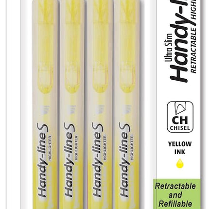 Handy-Line S Retractable Highlighter Chisel Tip 4/Pkg-Yellow
