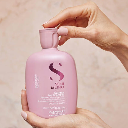Alfaparf Milano Semi Di Lino Nutritive Low Shampoo - Sulfate, Paraben, Paraffin Free - Moisturizes, Hydrates, and Adds Glossy Shine - 8.45 oz