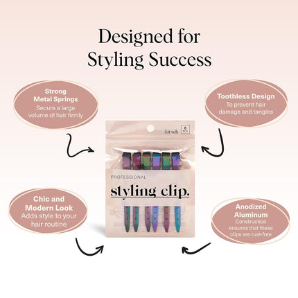 Kitsch Styling Hair Clip - Alligator Clips for Hair | Alligator Hair Clips for Styling & Sectioning | Professional Duckbill Hair Clips for Women | Holiday Gift | Duck Bill Clips - 6pcs (Iridescent)