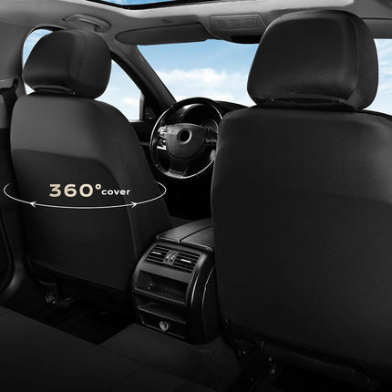 Coverado Car Seat Cover, Black Seat Cover for Cars, Luxury Leather Seat Covers Full Set with Embossed Pattern, Waterproof Car Seat Protector Car Seat Cushions Universal Fit Most Vehicle