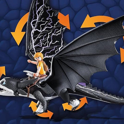 PLAYMOBIL DreamWorks Dragons 71081 Dragons: The Nine Realms - Thunder & Tom, Dragon Figure with Shooting Function and Light Effects, Toy for 4+ Year Olds