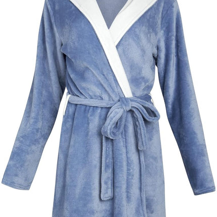 Lucky Brand Women's Bathrobe Fleece Shawl Collar Belted Robe with Hood, Blue, X-Large