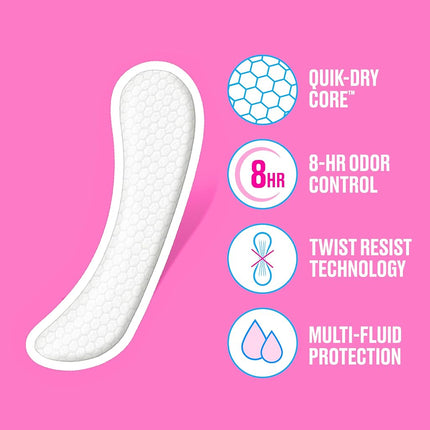 Carefree Panty Liners for Women, Extra Long, Wrapped, Unscented, 93ct | Pantiliners, Carefree Liners, Daily Liners for Women, Light Periods and Leaks, 8-Hour Odor Control | 93ct (Packaging May Vary)