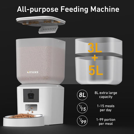 Nityers 8L Automatic Dog Feeder with Camera, 5G WiFi Automatic Cat Feeder