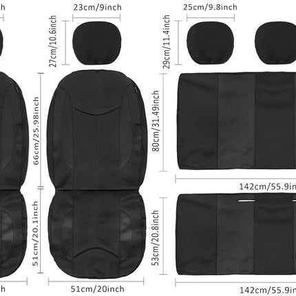 CAROMOP Waterproof Car Seat Cover Full Seats, Neoprene Seat Covers for Cars,Split Bench Compatible Car Interior Covers, Universal Fit Most Car Sedan Truck SUV(Black)