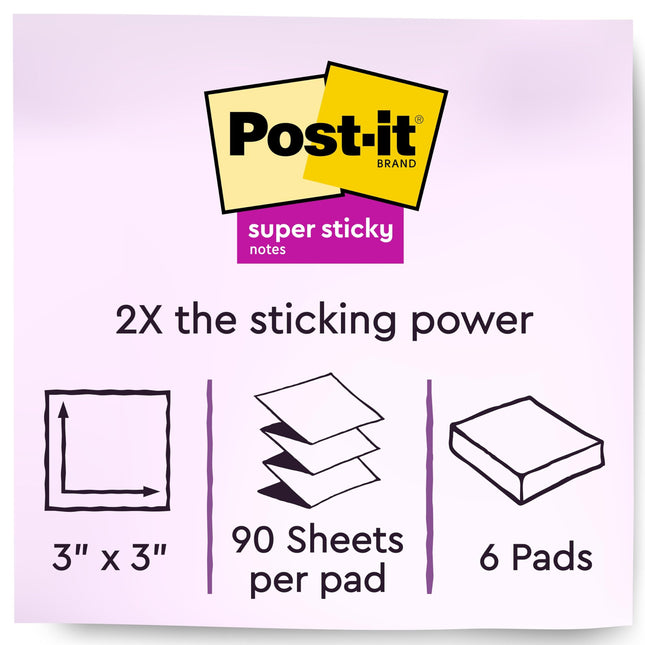 Post-it Super Sticky Pop-up Notes, 3x3 in, 6 Pads, 2X The Sticking Power, Poptimistic, Bright Colors, Recyclable (R330-6SST)