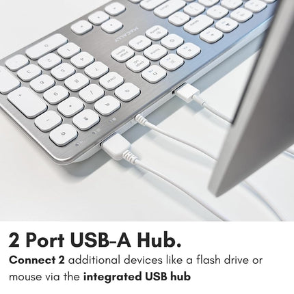 Macally USB Wired Keyboard for Mac - Compatible Apple Keyboard with USB Hub (2X Ports) - Full-Size Mac Keyboard with Number Pad - Plug & Play for MacBook Pro/Air, iMac - Aluminum Frame