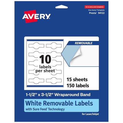 Avery Matte White Removable Cigar Labels with Sure Feed Technology, Print-to-The-Edge, 1.5" x 3.5", 150 Removable Labels, Laser/Inkjet Printable Labels