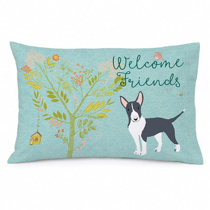 Caroline's Treasures BB7604PILLOWCASE Welcome Friends Black Bull Terrier Fabric Standard Pillowcase, Standard, Multicolor
