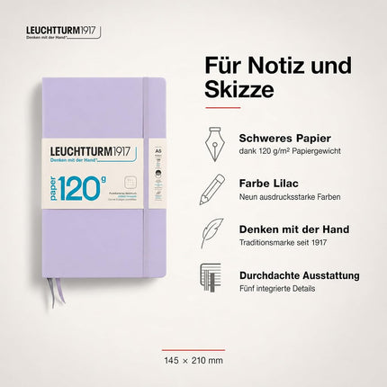 Notebook Hardcover Medium (A5), 120g Edition, Dotted, 203 pages, Lilac