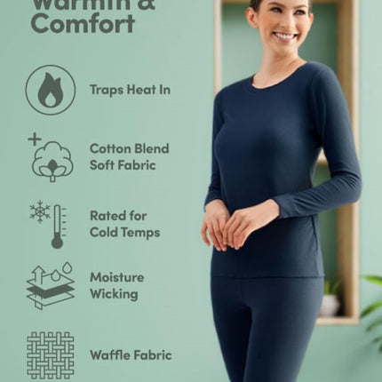 Fruit of the Loom Calzoncillo térmico micro waffle para mujer, negro/negro, XS