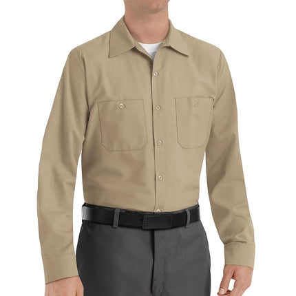 Red Kap Men's Industrial Work Shirt, Regular Fit, Long Sleeve Utility Button, Khaki, S