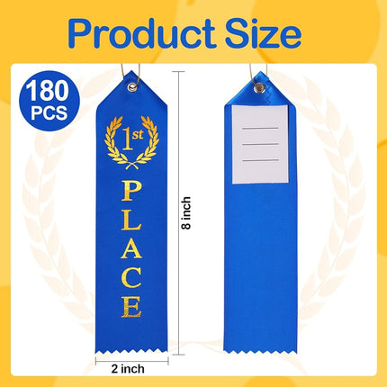 180PCS Award Ribbons, Medal Ribbons for 1st, 2nd, 3rd Place, Event Card & Rope Included, Perfect for Competitions, Sports Events, School Challenges, Vibrant Blue, Red, and White