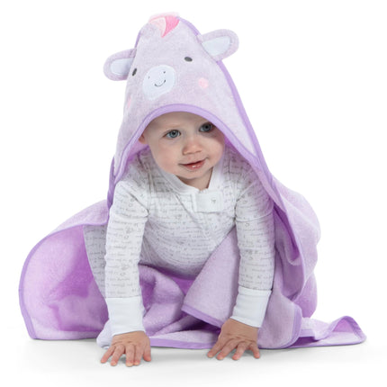 Delta Children Serviette de Bain à Capuche Bébé/Nourrisson - Ultra Douce et Absorbante - Essentiel Nouveau-né - Cadeau Idéal pour Liste de Naissance/Douche de Bébé pour Garçons et Filles, Licorne Mauve Clair