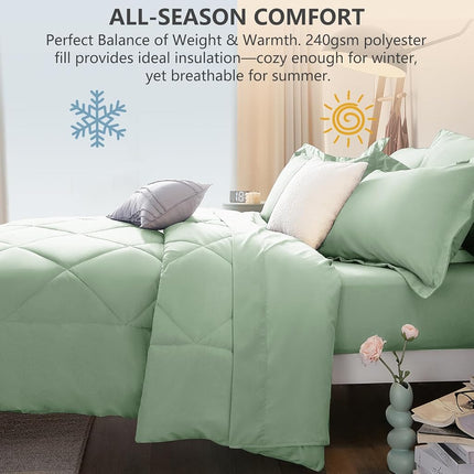 CozyLux Queen Comforter Set Sage Green - Bed in a Bag Queen Size 7 Pieces, Luxury Soft Bed Set for All Seasons, Bedding Set with Down Alternative Comforter, Sheets, Pillowcases & Shams