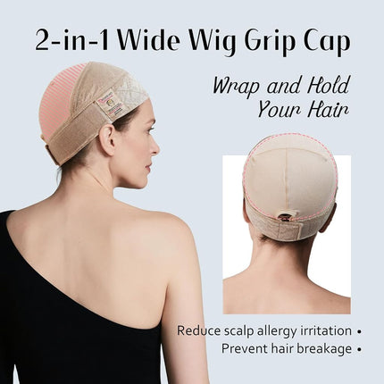 Dreamlover Wide Wig Grip Cap for Glueless Wigs, 2-in-1 Non Slip Wig Caps with Velvet Wig Grip Band for Women, Nude, 1 Piece