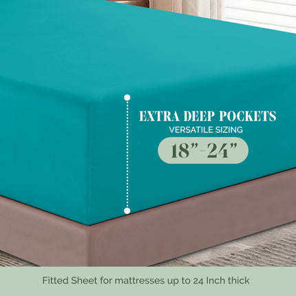 Elegant Comfort 4-Piece Bed Sheet Set - Luxury Bedding 1500 Premium Hotel Quality Microfiber, All Around Elastic 18-24 Inches Deep Fitted Sheet- Extra Deep Pocket Sheets, King, Teal