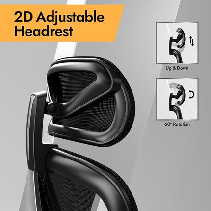 HOLLUDLE Ergonomic Mesh Office Chair - 3D Adjustable Lumbar Support, 3D Armrests, V-Shaped Back | Adjustable Desk Chair for Office & Home, Black