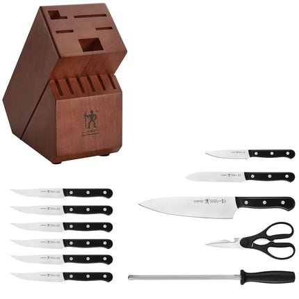 HENCKELS Solution Ensemble de 12 couteaux ultra-tranchants, couteau de chef, couteau à pain, couteau à steak, conception allemande issue de plus de 100 ans de maîtrise, Noyer