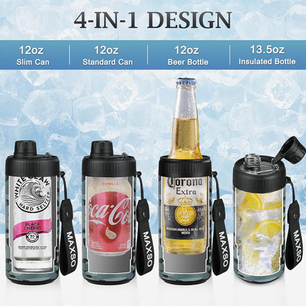MAXSO Sealed Can Cooler Fizz Lid Can Cover for 12 oz Regular, Slim Skinny Cans & As Thermal Bottle, 4-in-1 Insulated Vacuum Stainless Steel Carbonated Cold Drink Holder - Camouflage