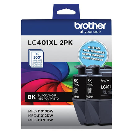 Brother Genuine LC401XL2PKS High-Yield Black Ink Cartridge Value Pack (2), Original Ink Replacement cartridges, Ink for Brother Inkjet Printers MFC-J1010DW, MFC-J1012DW, MFC-J1170DW