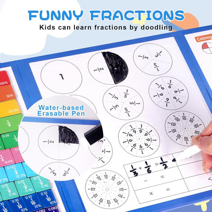 Magnetic Fraction Educational Puzzle, 120 Pcs Magnetic Fraction Puzzle for Kids, Math Manipulatives for Elementary School, Montessori Fraction Manipulatives Learning Toys for Kids