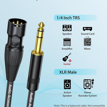 AA AUDIO ACCESSORY XLR Male to 1/4 Cable with XLR Cable 6ft Bundle, Rean Connectors from Neutrik, Kevlar-Reinforced Nylon Braided TRS to XLR Cable, Balanced Quarter Inch to XLR Male Cable, OFC