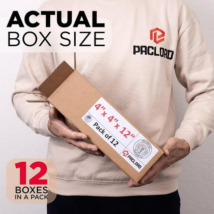 Paclord 12 Pack Large Cardboard Boxes 4" x 4" x 12" (L x W x H) - USA Made Packaging Boxes for Moving, Shipping or Storage - USPS, UPS Approved