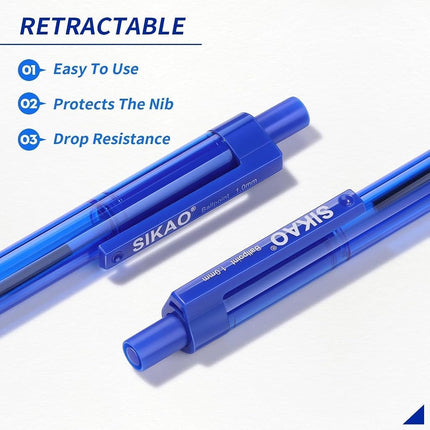 Sikao Blue Pens Bulk, 60 Pack Retractable Ballpoint Pens, Blue Ink 1.0mm Medium Point Smooth Writing No-Smear, Multipack Click Pens for Teachers, Students, Servers, School & Office Supplies