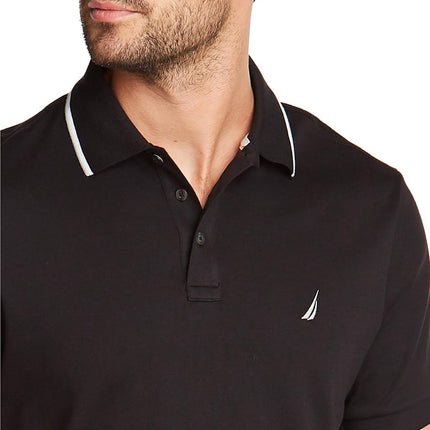 Nautica Men's Classic Fit Short Sleeve Dual Tipped Collar Polo Shirt, True Black, S