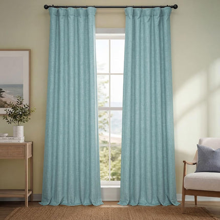 HPD Half Price Drapes Faux Linen Room Darkening Curtains - 96 Inches Long Luxury Linen Curtains for Bedroom & Living Room (1 Panel), 50W X 96L, Sea Thistle