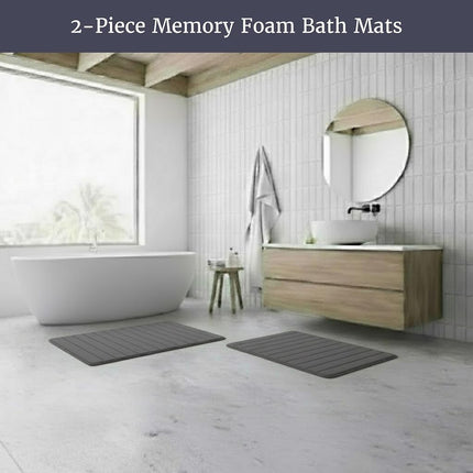 Bedford Home 2 Piece Memory Foam Striped Bath Mat Set Platinum