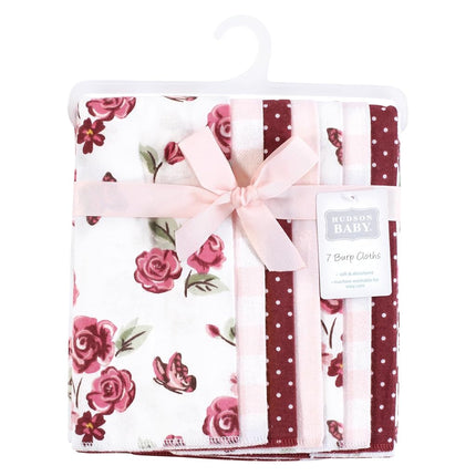Hudson Baby Unisex Baby Flannel Burp Cloth 7pk, Sweet Roses, One Size