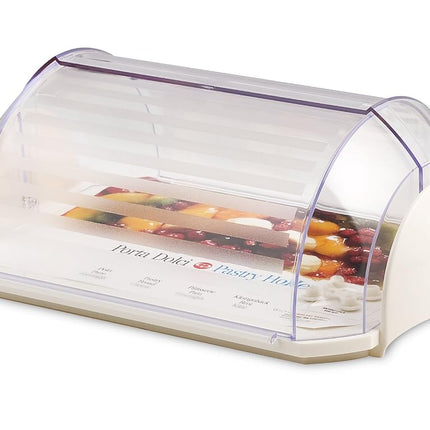 COSMOPLAST Saturno Rectangular Cake Holder, Plastic, White/Transparent
