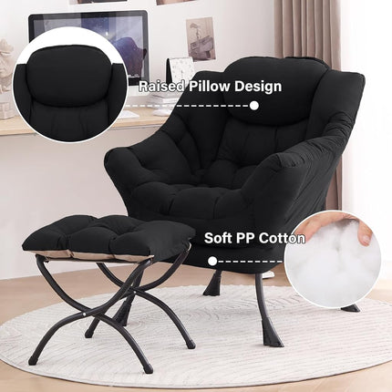 Tiita Lazy Chair with Ottoman, Modern Lounge Chair with Footrest,Black