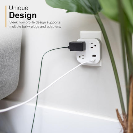 GE UltraPro 3-Outlet Surge Protector, Outlet Extendor with USB, Wall Tap, 1 USB-A, 1 USB-C, Adapter Spaced, for Home or Office, 900 Joules, Charging Station, White - 81787